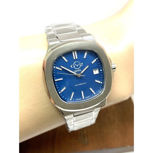 GV2 Gevril Men's Watch 18117B Potente Swiss Automatic Blue Dial Silver Steel - Picture 11 of 14